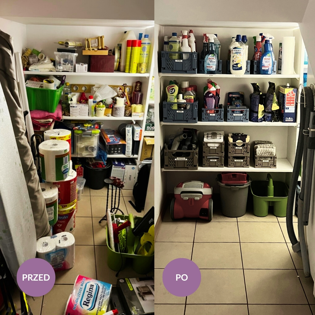 organizacja przestrzeni decluttering przed i po
